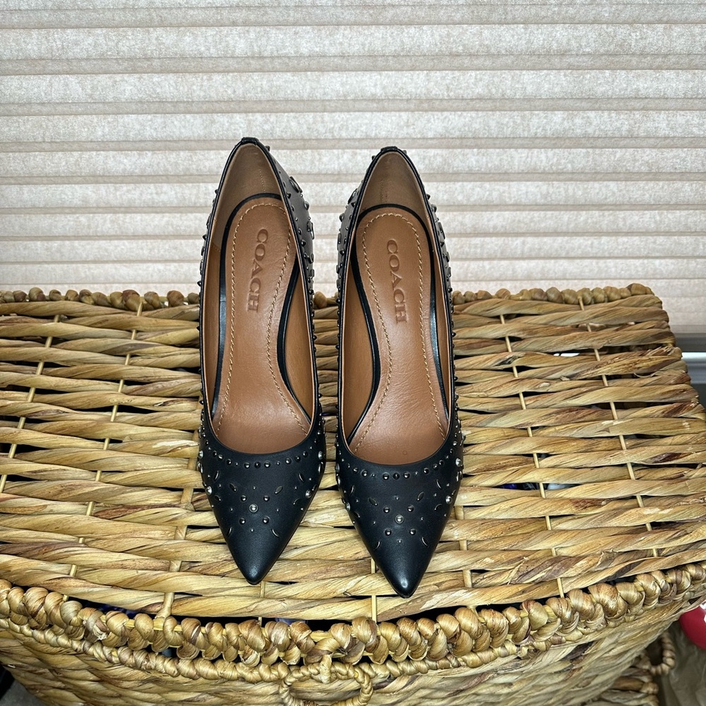 Coach size 9 beaded 4’ black heels never worn no box